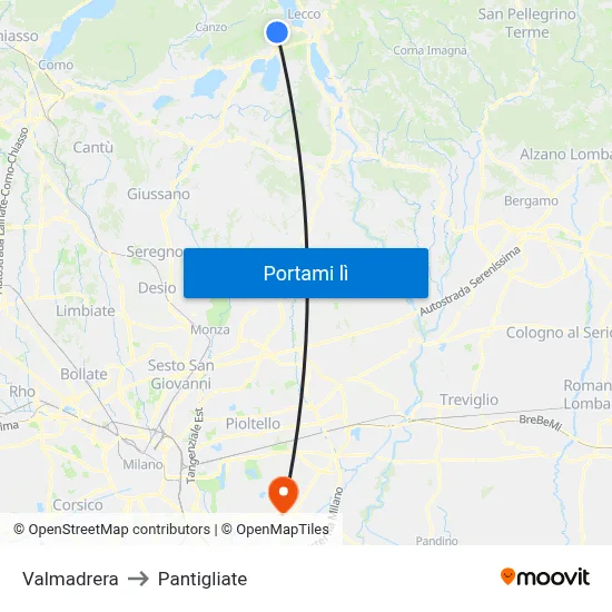 Valmadrera to Pantigliate map