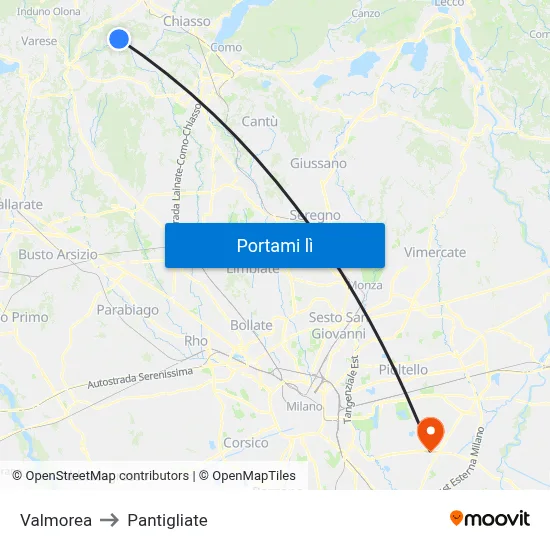 Valmorea to Pantigliate map