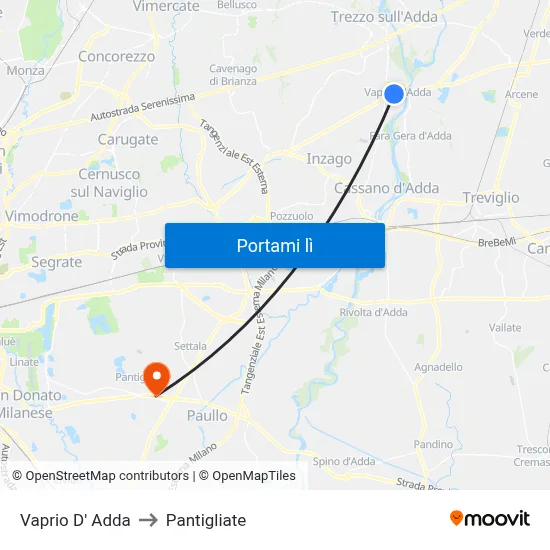 Vaprio D' Adda to Pantigliate map