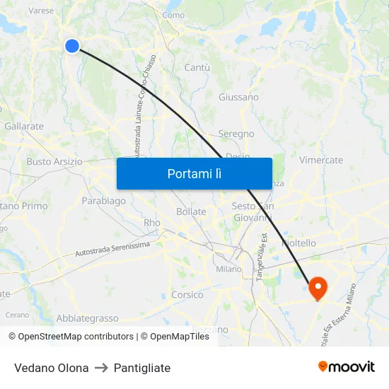 Vedano Olona to Pantigliate map