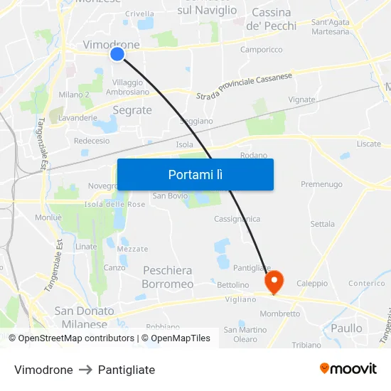 Vimodrone to Pantigliate map