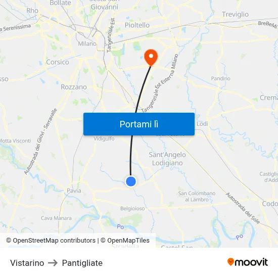 Vistarino to Pantigliate map