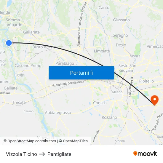 Vizzola Ticino to Pantigliate map