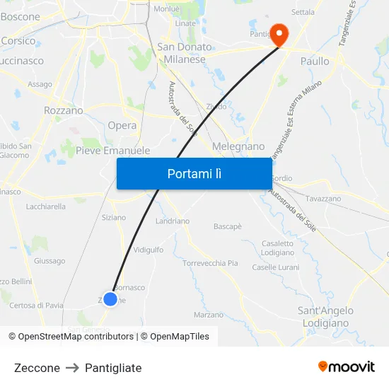 Zeccone to Pantigliate map