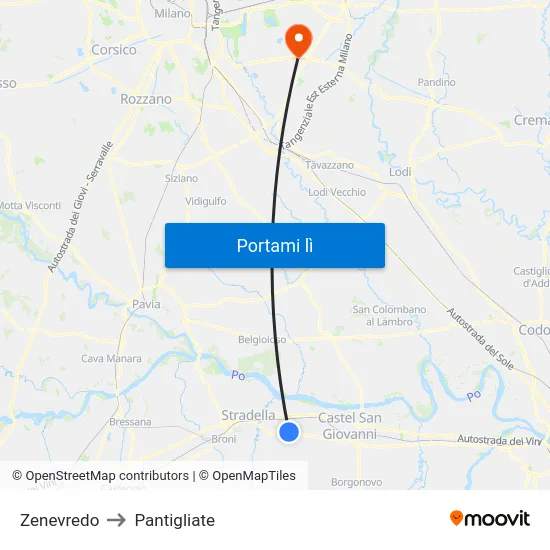 Zenevredo to Pantigliate map