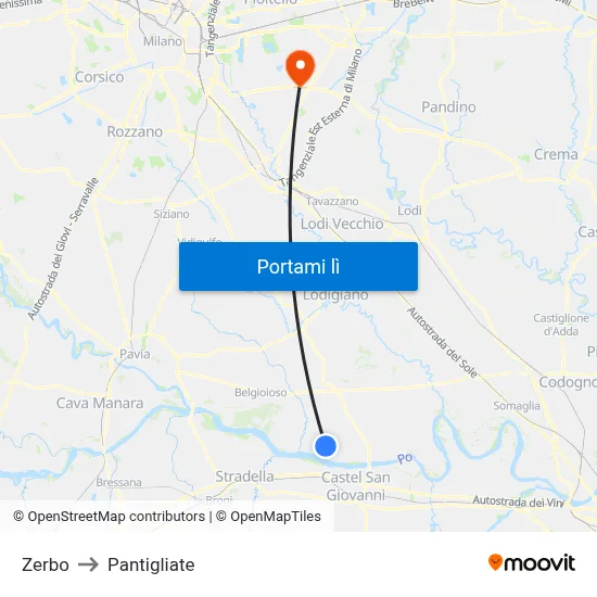 Zerbo to Pantigliate map