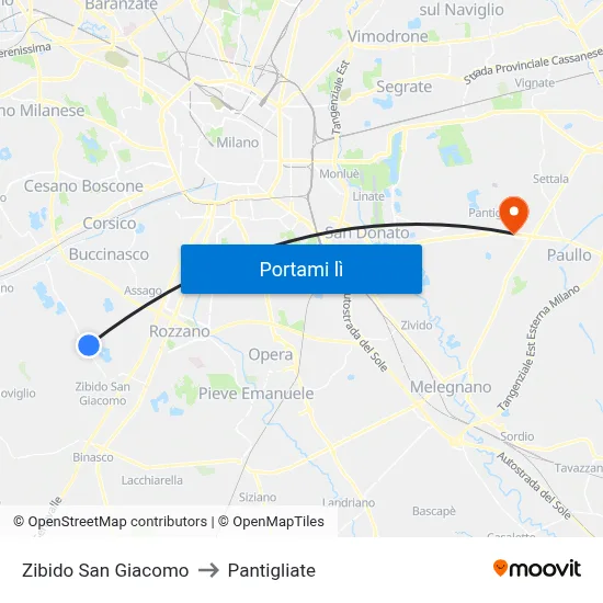 Zibido San Giacomo to Pantigliate map