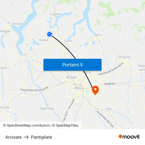 Arcisate to Pantigliate map