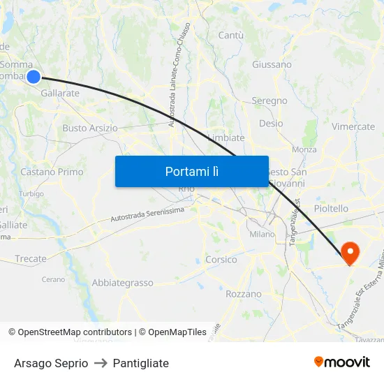 Arsago Seprio to Pantigliate map