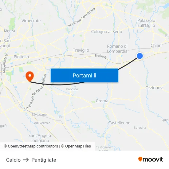 Calcio to Pantigliate map