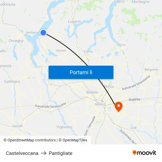 Castelveccana to Pantigliate map