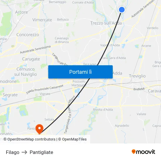 Filago to Pantigliate map