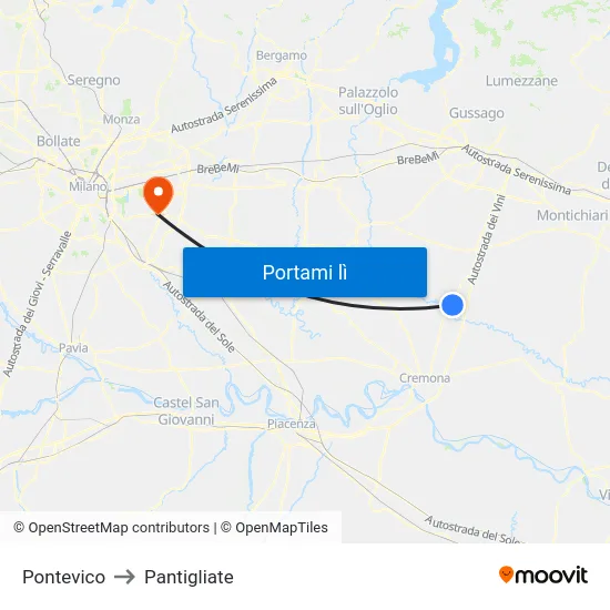 Pontevico to Pantigliate map