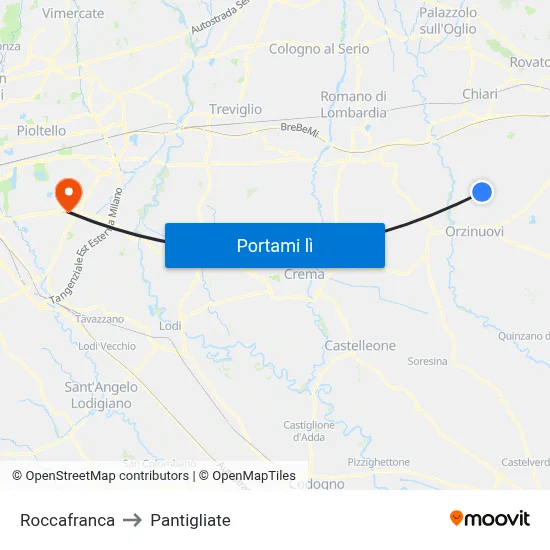Roccafranca to Pantigliate map