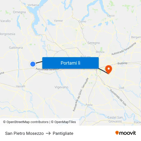 San Pietro Mosezzo to Pantigliate map