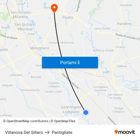 Villanova Del Sillaro to Pantigliate map
