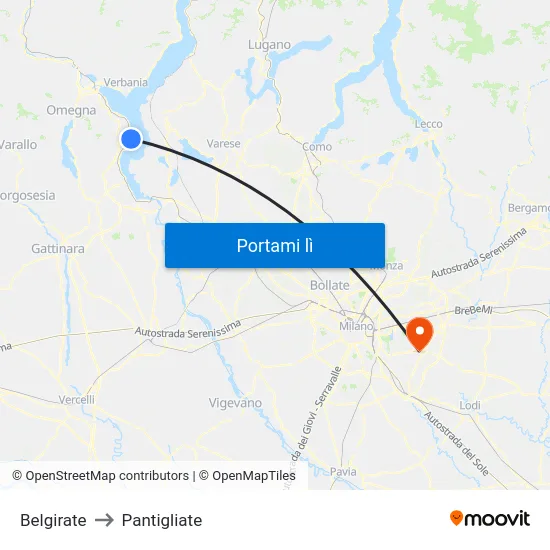 Belgirate to Pantigliate map