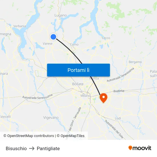 Bisuschio to Pantigliate map
