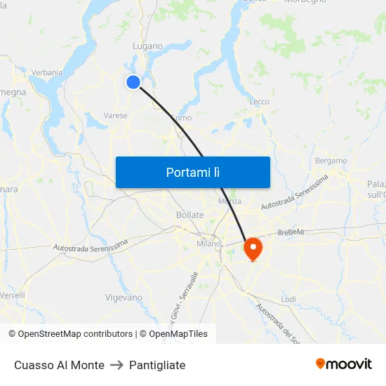 Cuasso Al Monte to Pantigliate map
