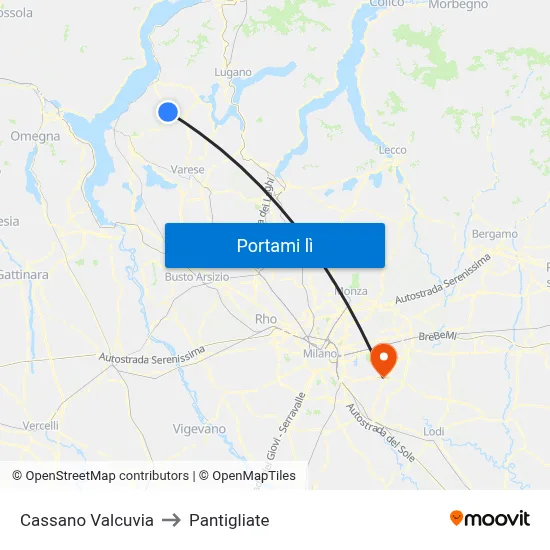 Cassano Valcuvia to Pantigliate map