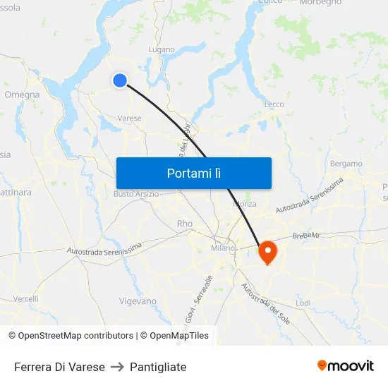 Ferrera Di Varese to Pantigliate map