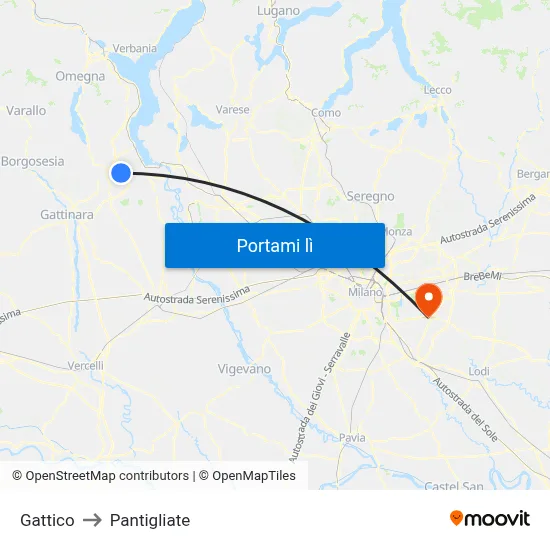 Gattico to Pantigliate map