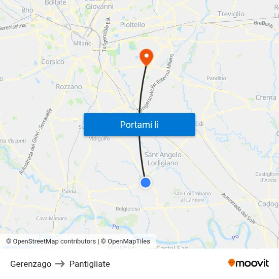Gerenzago to Pantigliate map