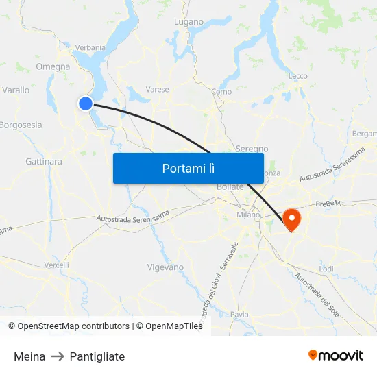 Meina to Pantigliate map
