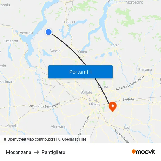 Mesenzana to Pantigliate map