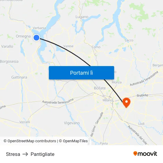 Stresa to Pantigliate map