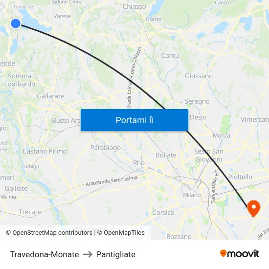 Travedona-Monate to Pantigliate map