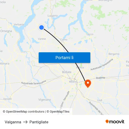 Valganna to Pantigliate map