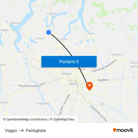 Viggiù to Pantigliate map