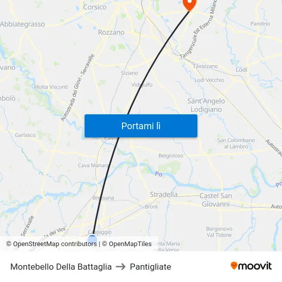 Montebello Della Battaglia to Pantigliate map
