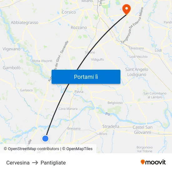 Cervesina to Pantigliate map