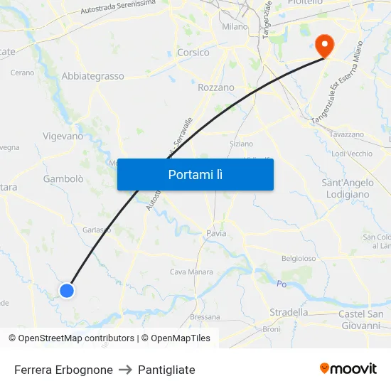 Ferrera Erbognone to Pantigliate map