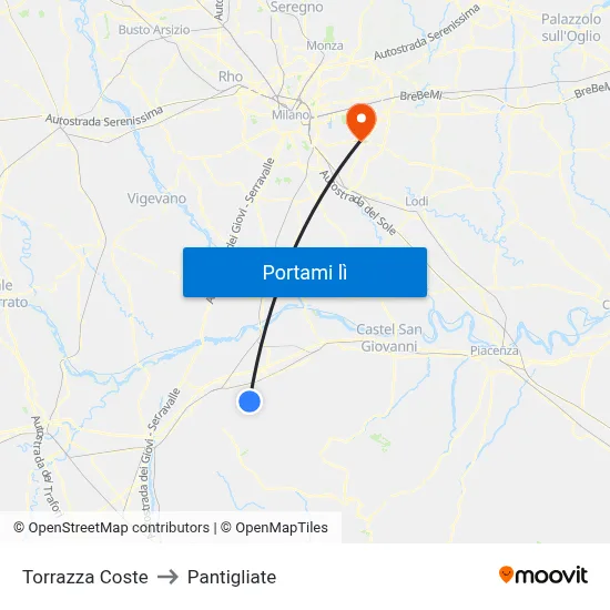 Torrazza Coste to Pantigliate map