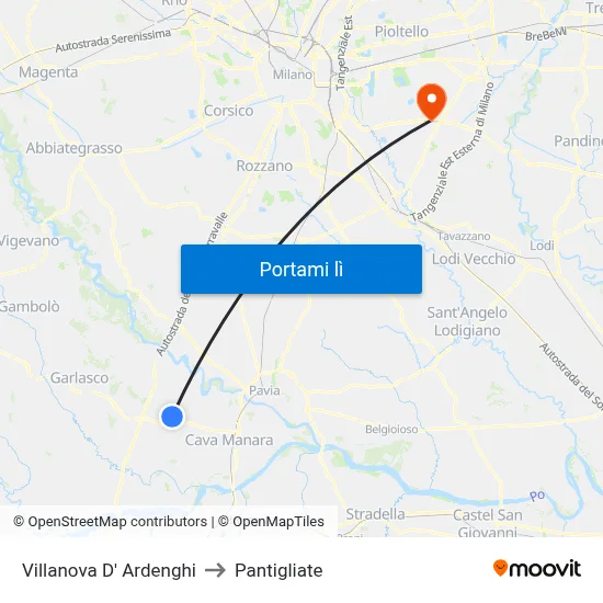 Villanova D' Ardenghi to Pantigliate map