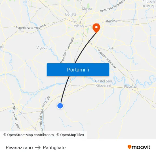 Rivanazzano to Pantigliate map