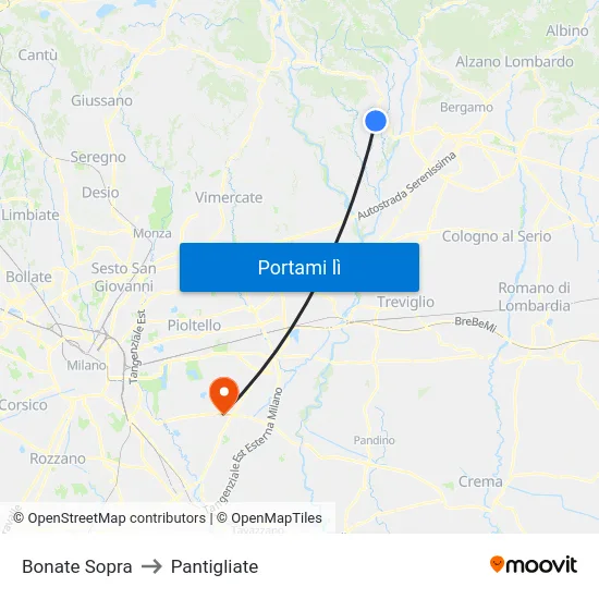 Bonate Sopra to Pantigliate map