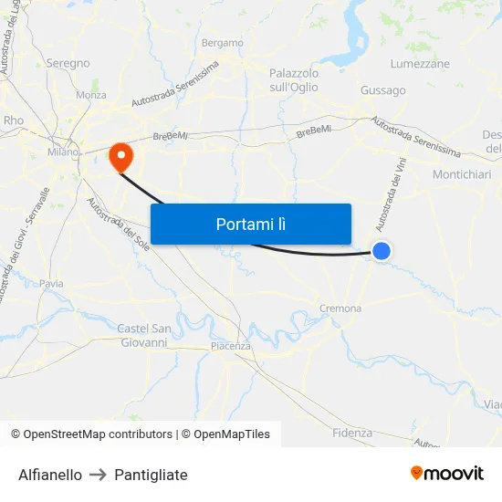 Alfianello to Pantigliate map