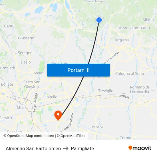 Almenno San Bartolomeo to Pantigliate map