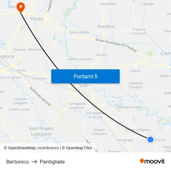 Bertonico to Pantigliate map
