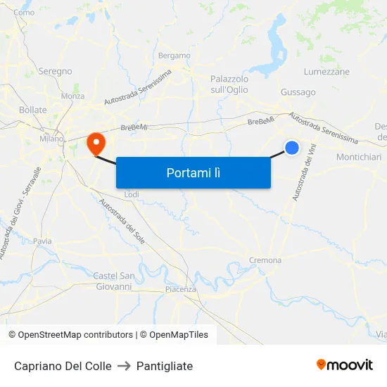 Capriano Del Colle to Pantigliate map