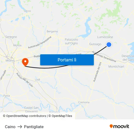 Caino to Pantigliate map