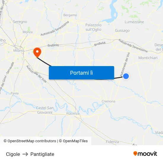 Cigole to Pantigliate map