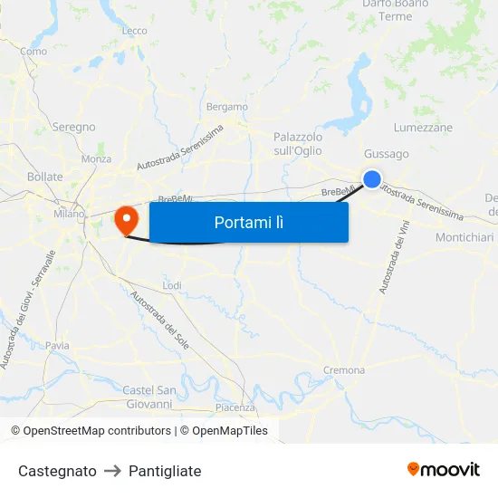 Castegnato to Pantigliate map