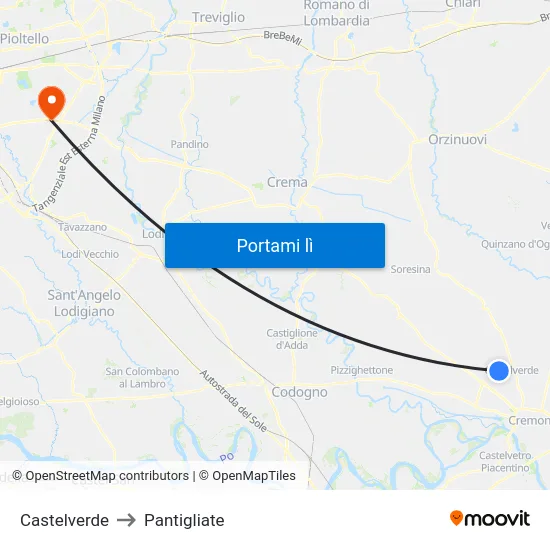 Castelverde to Pantigliate map