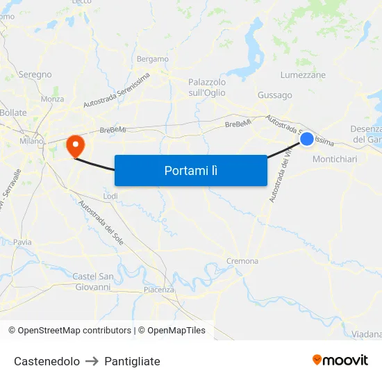 Castenedolo to Pantigliate map