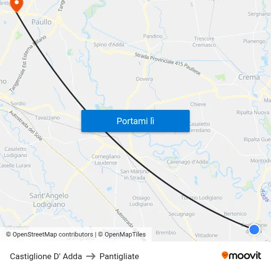 Castiglione D' Adda to Pantigliate map